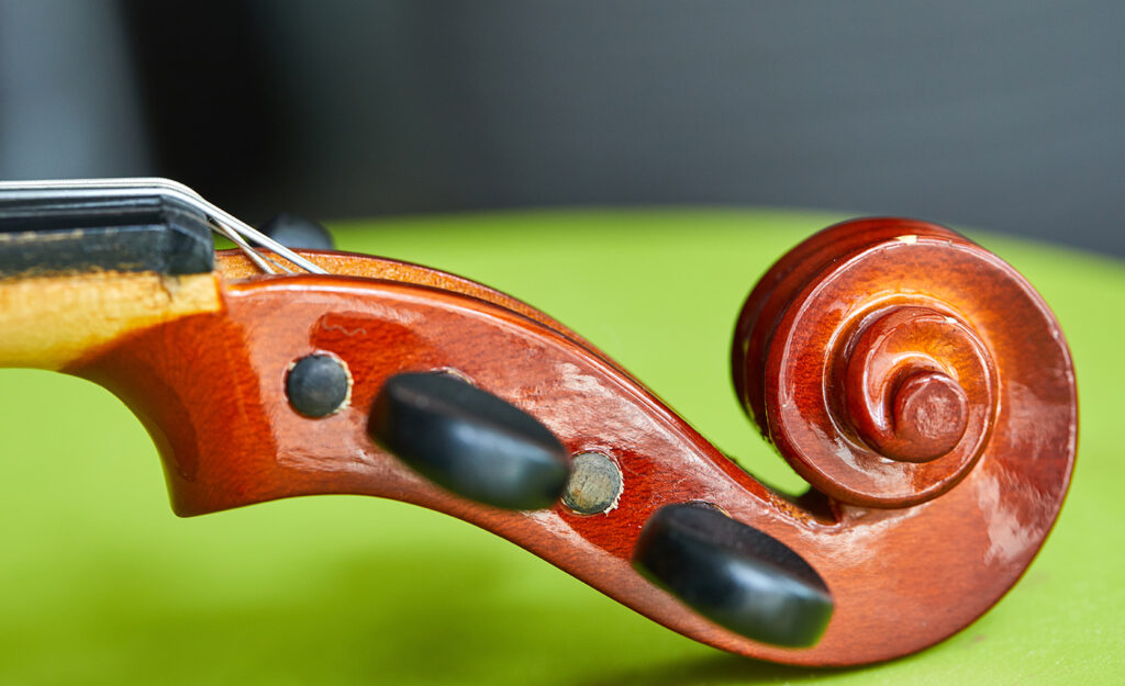 Violin head on green background - abstract music concept