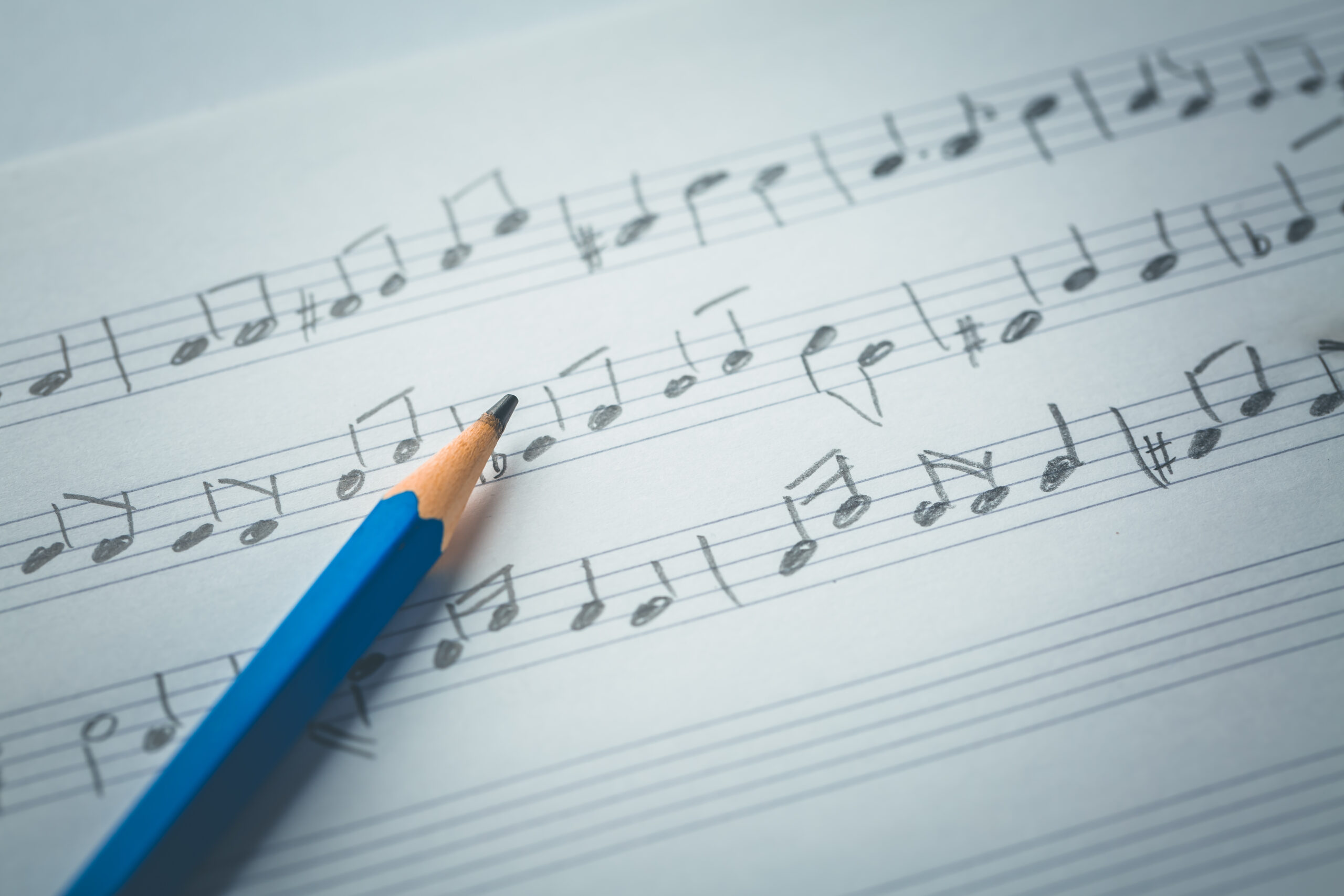 Random music notes with pencil. Music and compose concept.